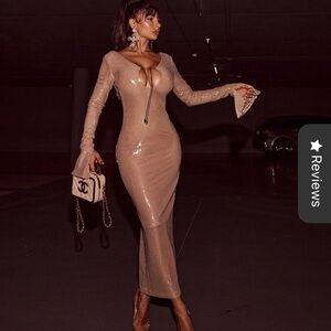 Elegant Beige Long Sleeve Dress